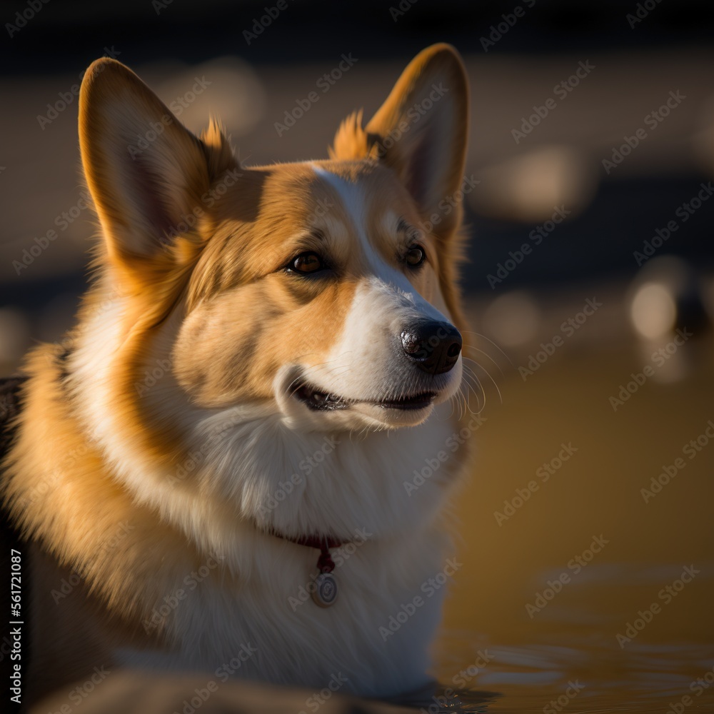 Obraz premium Corgi swimming cute.Generative AI