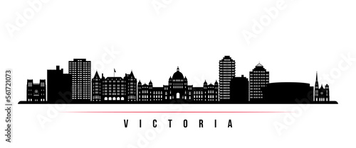 Victoria skyline horizontal banner. Black and white silhouette of Victoria  Canada. Vector template for your design.