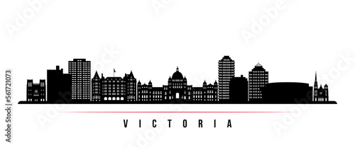 Victoria skyline horizontal banner. Black and white silhouette of Victoria, Canada. Vector template for your design.