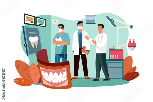 Dentists demonstrating patient jaw x-ray on board.