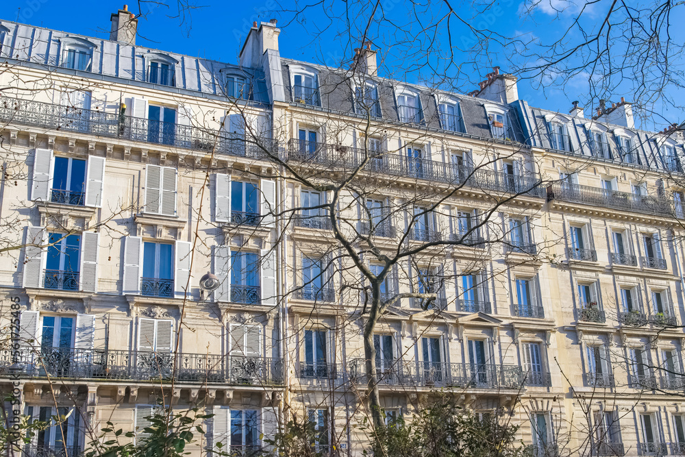Paris, typical facade, beautiful building boulevard Richard-Lenoir, in the 11e arrondissement