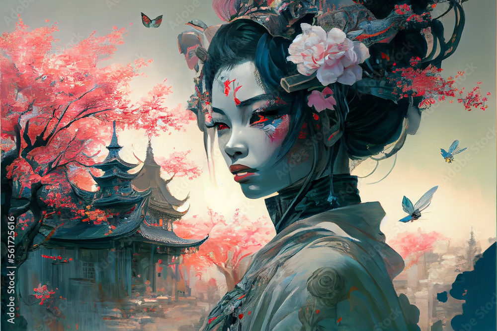 Stockillustratie Geisha Anime Girl: A Beautiful Fusion of Tradition and