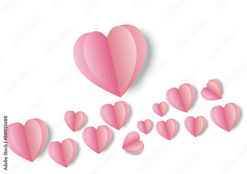 Red, rose pink and white hearts border isolated on transparent background. Paper cutfor Valentine's day design