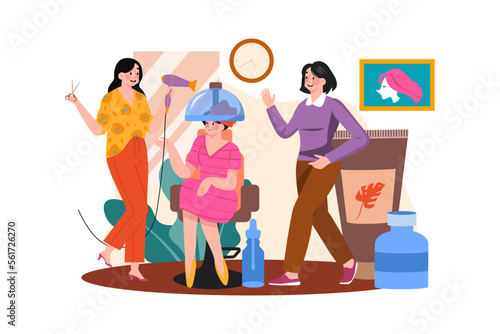 Woman getting hair incubation at hairdresser shop.