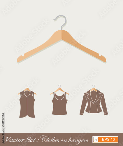 vector set ,clothes on hangers , flat style
