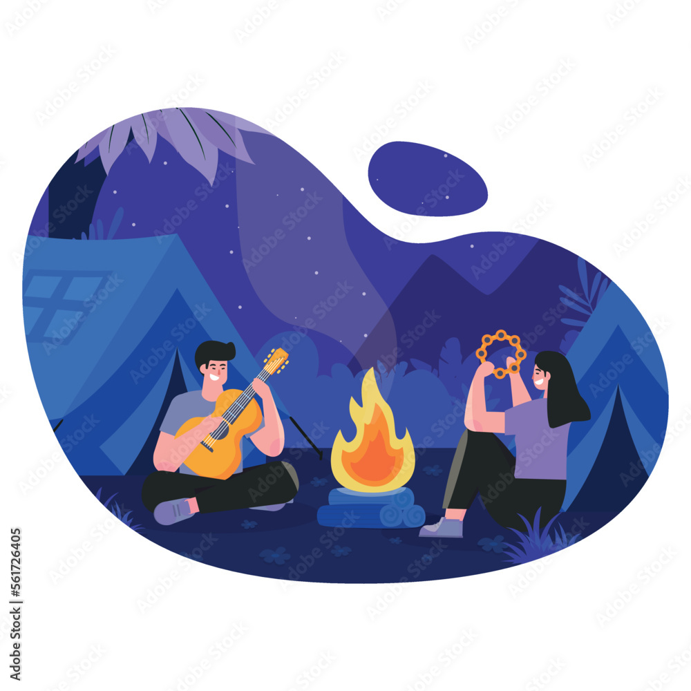 Fototapeta premium Night camp vector illustration