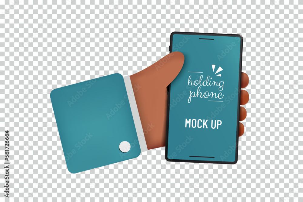 Hand Holding Smartphone, 3D Mock Up - Vector Illustration Isolated On Transparent Background Hand Holding Smartphone, 3D Mock Up - Vector Illustration Isolated On Transparent Background