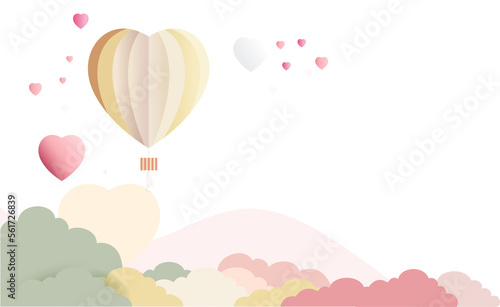 Love Or Valentine Concept With Colorful Heart Shape Balloons On Cloudscape.