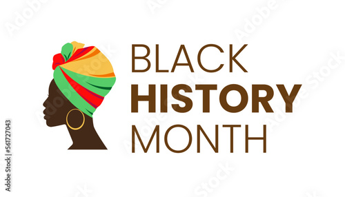 Black history month banner logo with black girl and text isolated