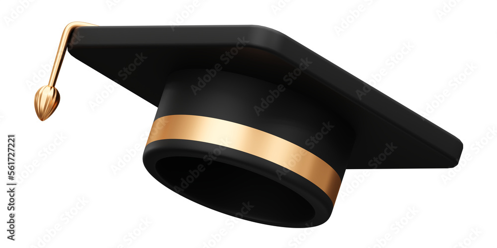 Black university graduation cap 3d icon isolated on png background with school education