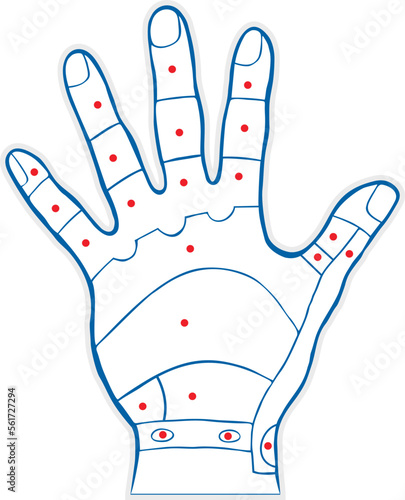 sketch of hand, massage reflexology, vector illustration