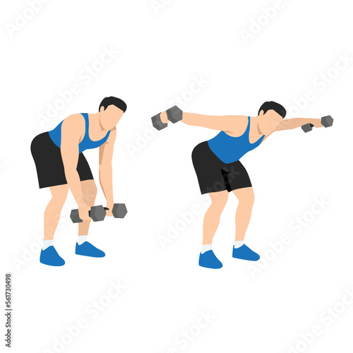 Man doing Dumbbell bent over reverse flyes. Flat vector illustration isolated on white background