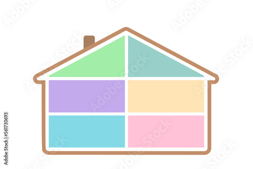 Dollhouse with empty place for rooms, in cross section. On white background. Doll house interior concept. Cartoon flat style. Vector illustration