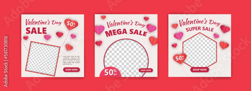 Social media post for valentine's day sale marketing. Vector design with the theme of love and affection.
