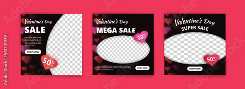 Social media post for valentine's day sale marketing. Vector design with the theme of love and affection.