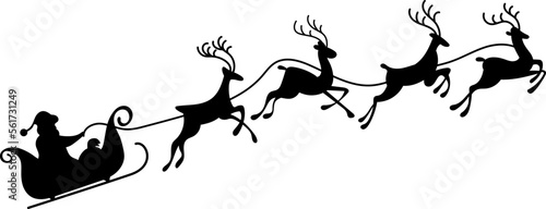 Santa claus with deers. Silhouette illustration. Isolated.