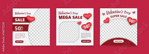 Social media post for valentine's day sale marketing. Vector design with the theme of love and affection.