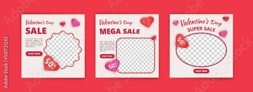 Social media post for valentine's day sale marketing. Vector design with the theme of love and affection.