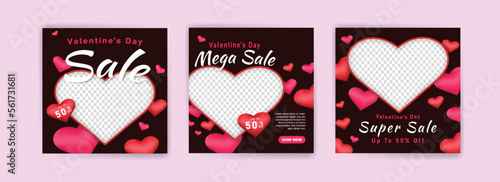 Social media post for valentine's day sale marketing. Vector design with the theme of love and affection.