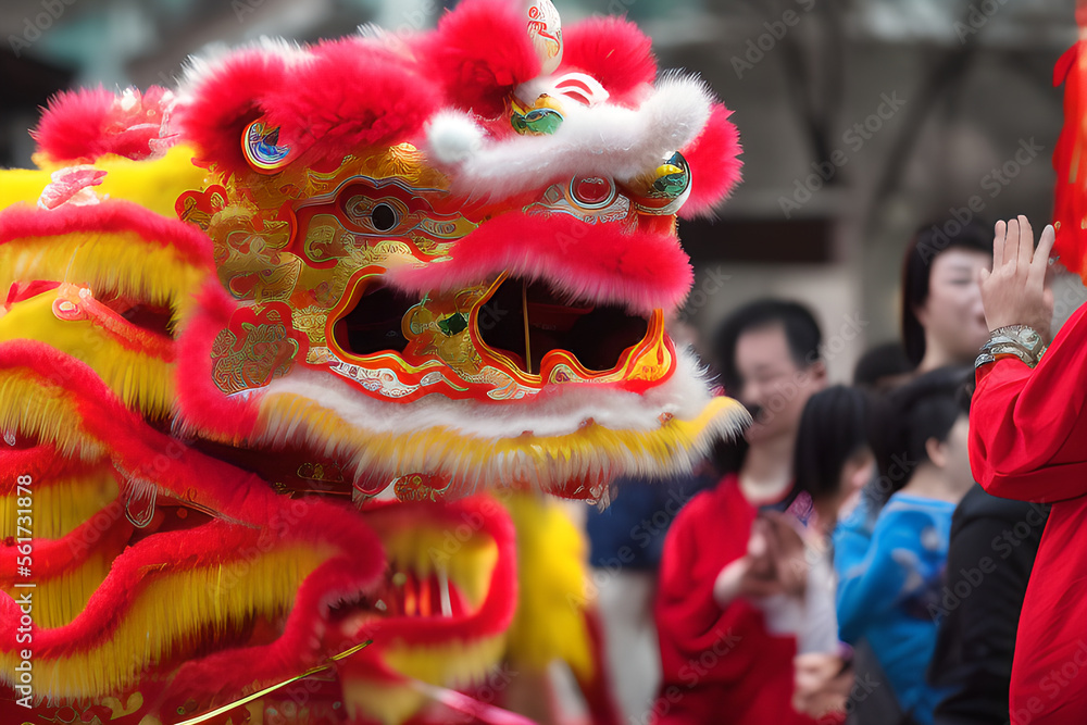 Lion Dance in Chinese New Year Celebration