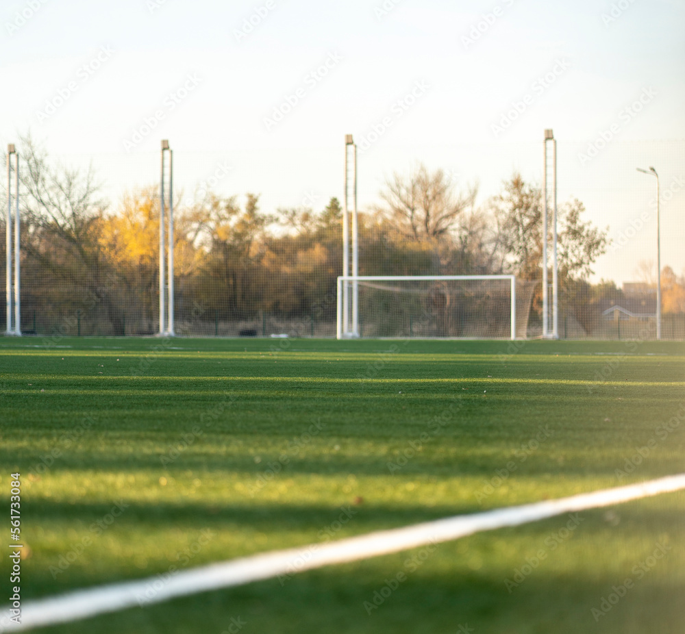 Fototapeta premium goal gates on a football field outdoors on a summer day