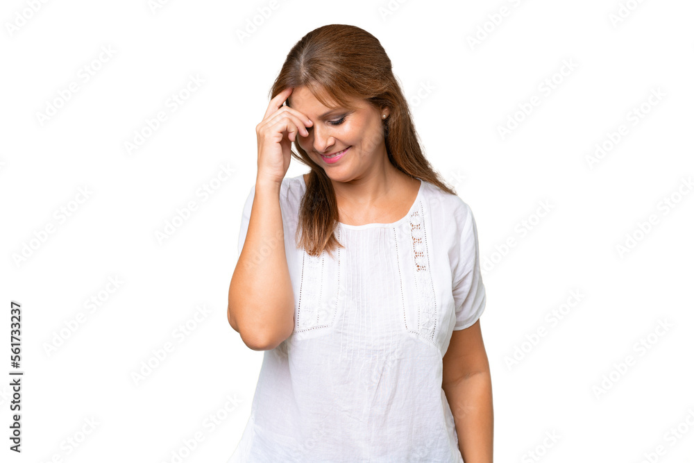 Middle-aged caucasian woman over isolated background laughing Middle-aged caucasian woman over isolated background laughing