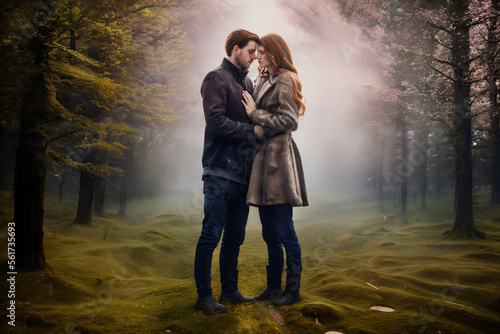 Valentine's day couple in the forest, Generative AI
