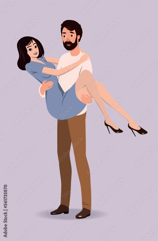 The guy holds the girl in his arms. Vector