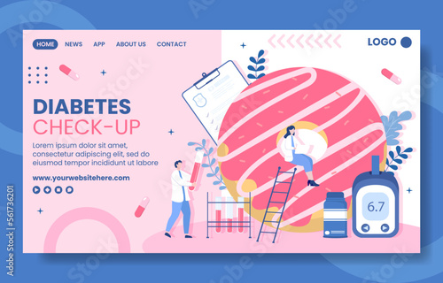 Diabetes Testing Healthcare Social Media Landing Page Cartoon Hand Drawn Templates Illustration