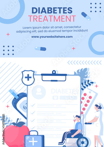 Diabetes Testing Healthcare Flyer Flat Cartoon Hand Drawn Templates Illustration