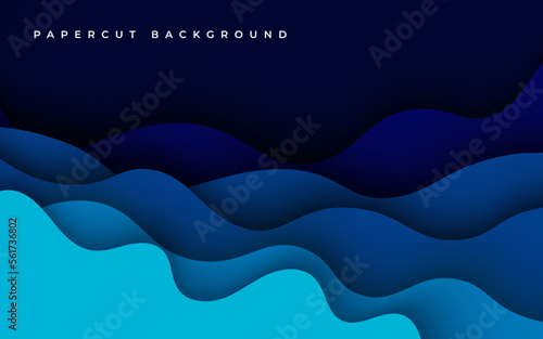 Multi layers blue texture 3D papercut layers in gradient vector banner. Abstract paper cut art background design for website template. Topography map concept or smooth origami paper cut
