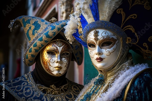 people wearing masks at the Venice Carnival. venetian carnival mask. Generative Ai 