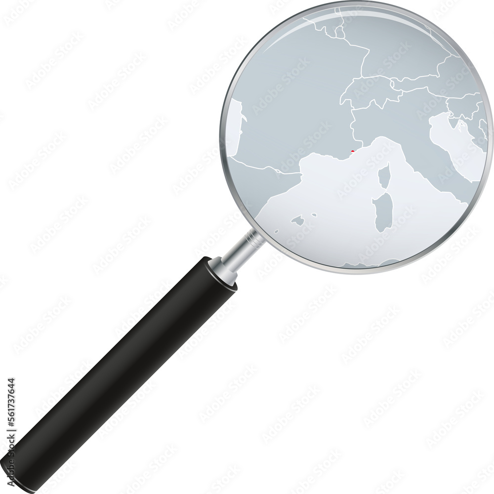 Monaco map with flag in magnifying glass. Monaco map with flag in magnifying glass.