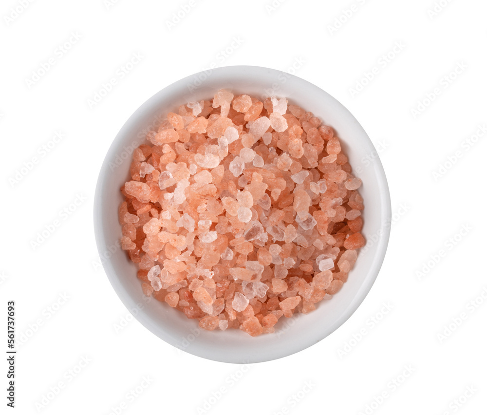 Himalayan pink salt in white bowl isolated on transparent png Himalayan pink salt in white bowl isolated on transparent png