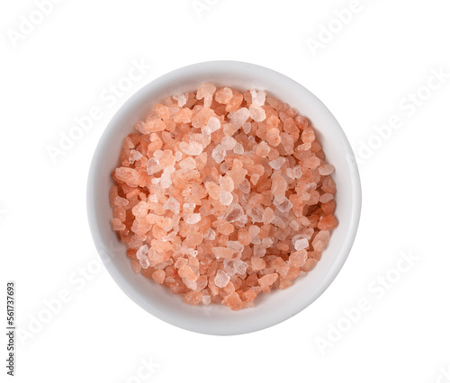 Himalayan pink salt in white bowl isolated on transparent png