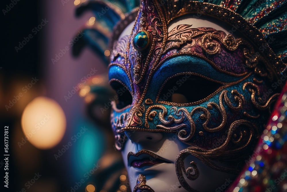 woman wearing masks at the Venice Carnival. venetian carnival mask. Generative Ai 