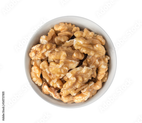 Walnuts in white bowl isolated on transparent png