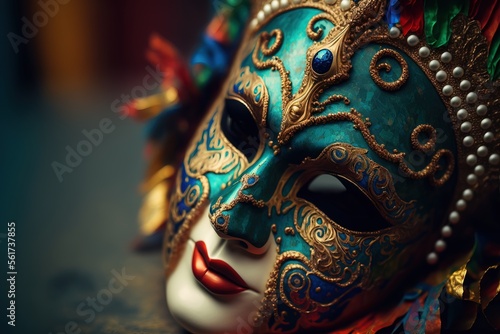 woman wearing masks at the Venice Carnival. venetian carnival mask. Generative Ai 