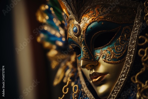 woman wearing masks at the Venice Carnival. venetian carnival mask. Generative Ai  © Gasia