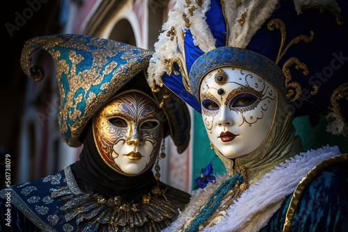 people wearing masks at the Venice Carnival. venetian carnival mask. Generative Ai