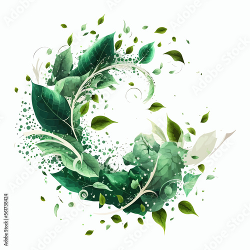 Abstract wind swirls with green leaves and sparkles isolated on transparent background. Isolated on background. Cartoon vector illustration