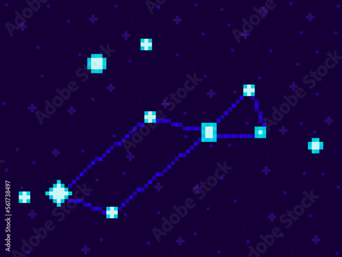 Lyra constellation in pixel art style. 8-bit stars in the night sky in retro video game style. Cluster of stars and galaxies. Design for applications, banners and posters. Vector illustration