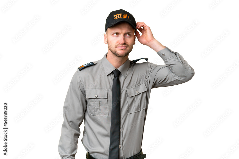 Young security caucasian man over isolated background having doubts and with confuse face expression Young security caucasian man over isolated background having doubts and with confuse face expression