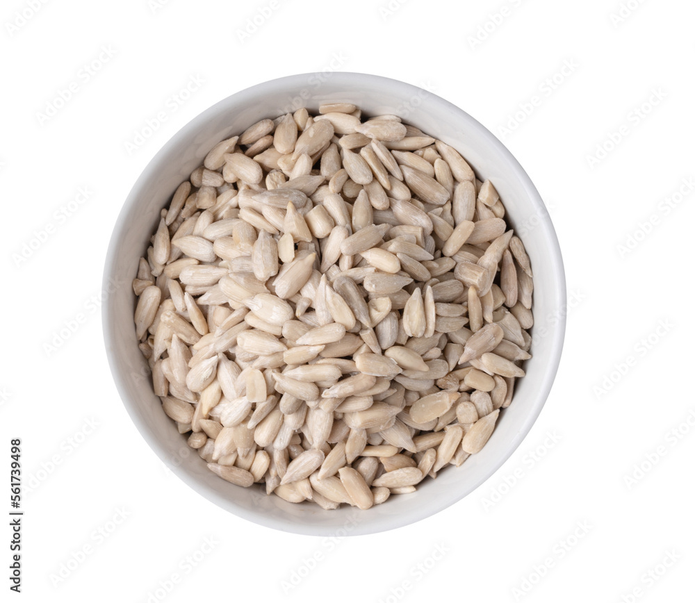 sunflower seeds in nwhite bowl isolated on transparent png