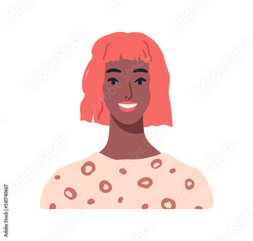 Modern girl, face portrait. Young fashion black woman. African-American chara...