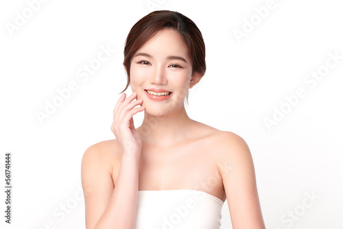 Beautiful young asian woman with clean fresh skin on white background, Face care, Facial treatment, Cosmetology, beauty and spa, Asian women portrait.