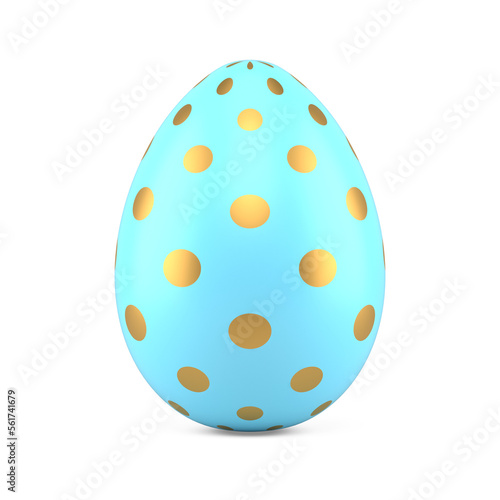 Art Easter egg blue ornamental polka dot golden decor design realistic 3d icon illustration