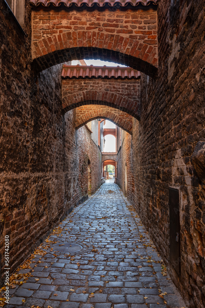 Medieval Alleyway in Old Town of Elblag in Poland