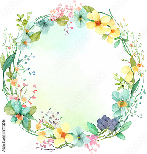Fototapeta Naklejka Na Ścianę i Meble -  Cute watercolor frame with spring flowers