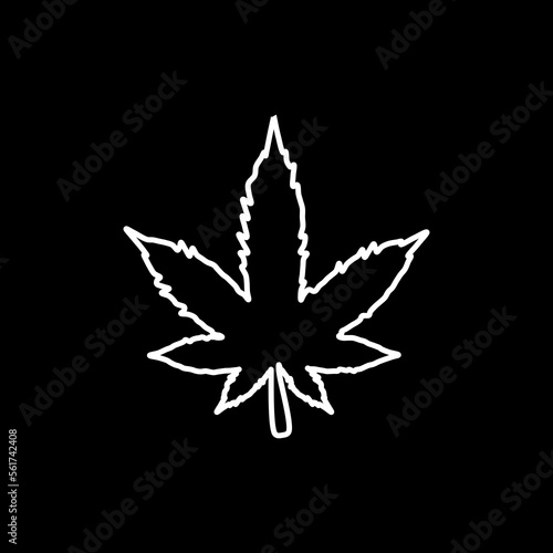  Marijuana hand drawn icon on black background.